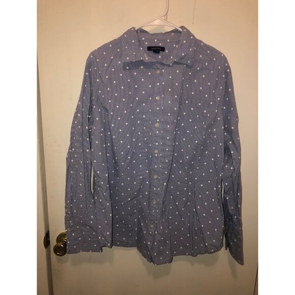 NEW Lands End Womens SZ 18 Button Front Polka Dot Long Sleeve Shirt - Picture 1 of 2